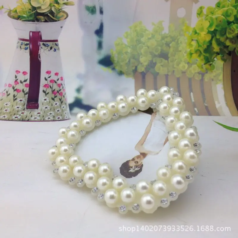 European Style Creative Pearl Diamond Set White 1011-3-Inch Heart Shape Frame Square Tabletop Headshot Children Photo Frame
