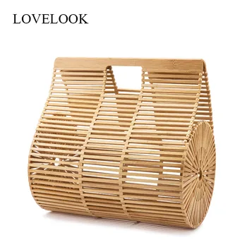 

LOVEVOOK bamboo bag with top handle women handbags for summer Bohemia beach bag for travel bucket hollow bag female causal totes