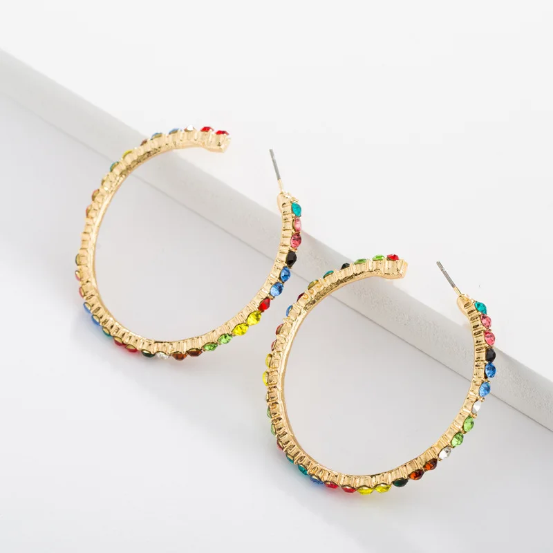 

INS Hot CZ Rainbow Circle Earrings Woman Colorful White Crystal Hoop Earrings Colorful cz zircon Jewelry Trendy Jewellery Gift