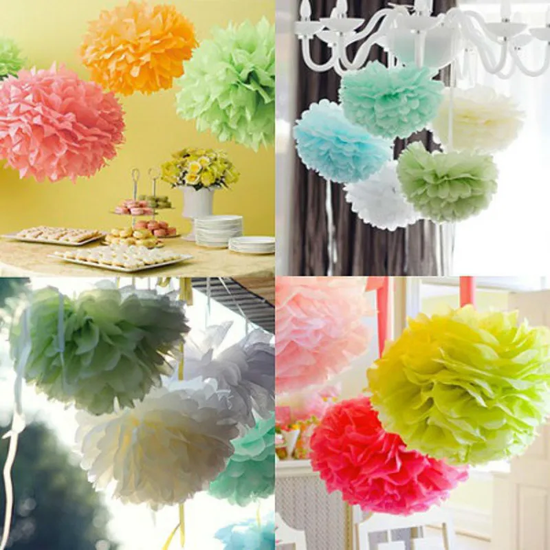 

10pcs cute babyshower decoration 15/20cm 6 inch Tissue Paper Flowers paper pom poms balls lanterns Party Decor Craft Wedding