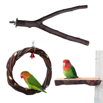 

3 Pcs / Set Bird Perch for Cage Parrot Swing Toys Parakeet Perch Stands Platform Natural Apple-Wood Circle Ring