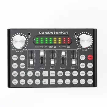 

DishyKooker DC5V 1A K-Song Studio Audio Mixer Microphone Webcast Entertainment Streamer Live Sound Card for Phone Computer PC