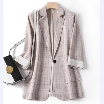 

Blazer Women 2020 New Arrival Spring Autumn Plaid Suit Jackets Casual Thin Blazer Jacket Fashion Houndstooth Outerwear Tops