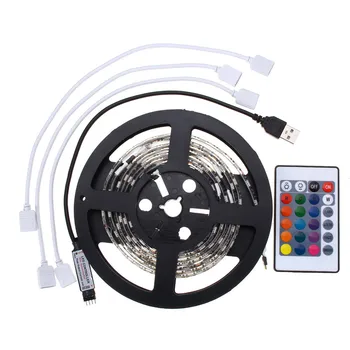 

CLAITE 4PCS 50cm SMD 5050 USB RGB LED Strip 5V 60LEDs/m IP20 USB Bar TV Backlight Kit With Remote Controller USB Powered Cable