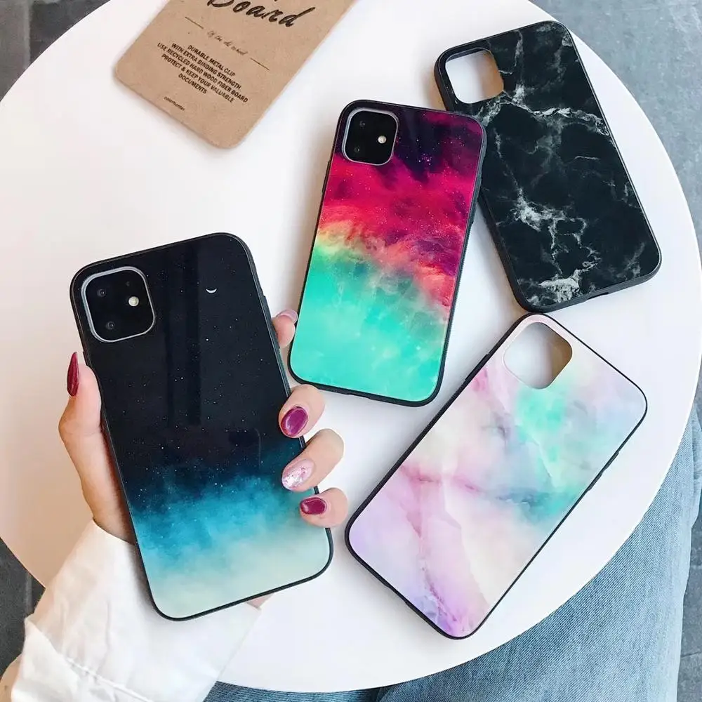 

Luxury 9H Tempered Glass Pretty Marble Starry Sky Phone Case For iphone 11 Pro Max 6 s 7 8 Plus 7plus X XS XR MAX Cover Coque