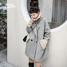 Шерстяное длинное пальто в елочку из овечьей шерсти; теплое свободное шерстяное пальто; Смешанная верхняя одежда; Женская куртка в Корейском стиле; Базовая женская одежда