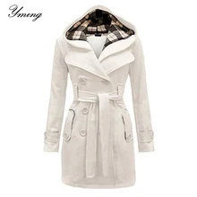 Женское зимнее двубортное теплое пальто средней длины, верхняя одежда, Тренч с поясом, модная однотонная одежда, элегантная ветровка