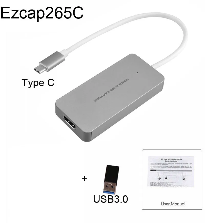 HDMI to type C USB 3,0 HD игровая карта захвата видео 1080P 60fps для MACBOOK Windows/Linux/Mac Win 10 потоковая трансляция в прямом эфире - Цвет: Ezcap265C