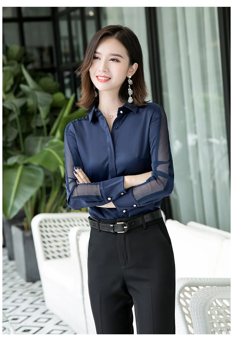 Fashion women shirt Spring autumn New temperament long sleeve formal slim satin blouses office ladies plus size work tops