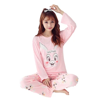 

Women's Pajama Sets Spring Autumn New Sleeve Trousers 2 Pcs Cotton Pyjamas Loose Comfort Pijama Female Casual Sleepwear