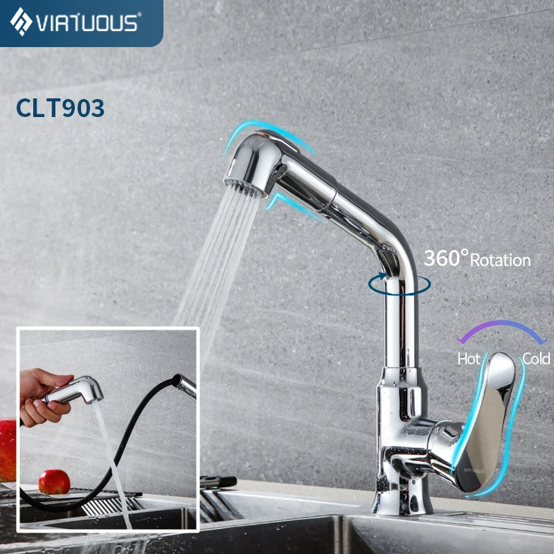 CL-T903 Copper VIRTUOUS CL-T912 смеситель для кухни смесители для кухни 2 режима Распыления Воды Выдвижной поворотный 360 градусов из нержавеющей стали кран и смеситель для кухонной раковины - Цвет: CL-T903 Copper