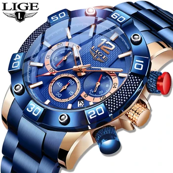 

LIGE 2020 New Fashion Blue Mens Watches Top Brand Luxury Clock Sports Chronograph Waterproof Quartz Watch Men Relogio Masculino