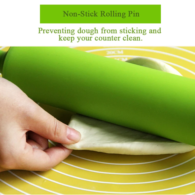 23/30/43cm Silicone Dough Roller Plastic Handle Rolling Pin Non-Stick Pastry Roller Fondant Cake Noodles Dumpling Roller Kitchen