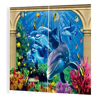 

Beach Prints Curtains Room 3d Curtain Window BJQ-1280(12) 140*100cm Trendy Living Room Bedroom Blackout