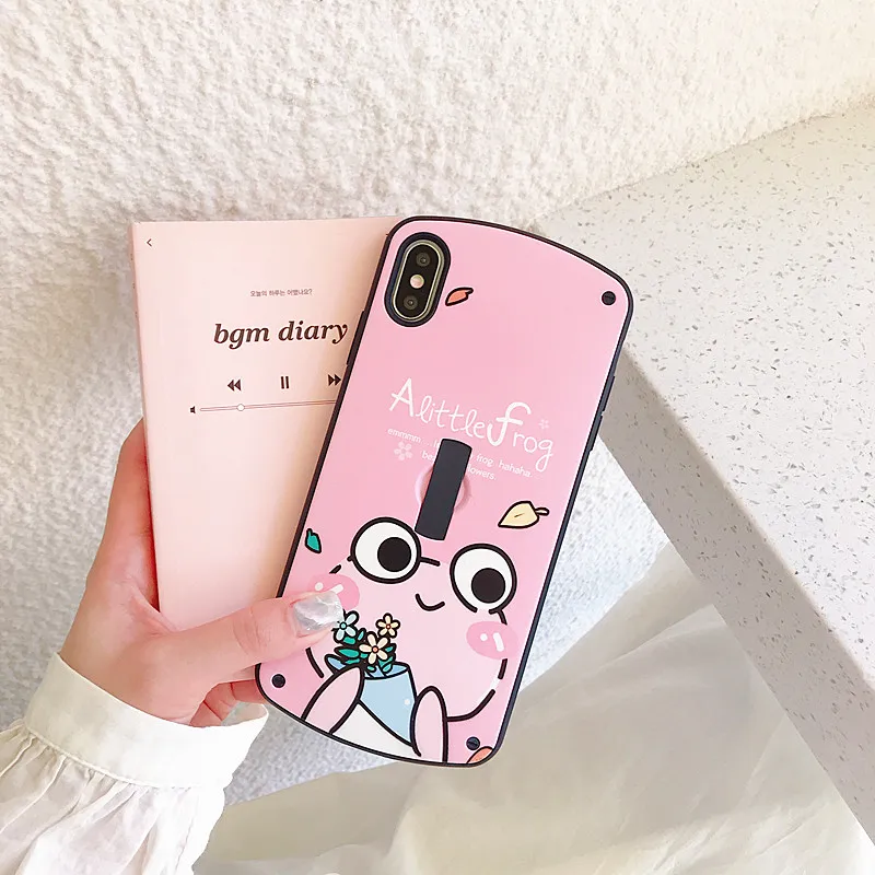 AIBOULLY ТПУ задняя крышка защитный чехол для iPhone X xs max 7 8 plus 6s чехол милый лягушка+ подставка