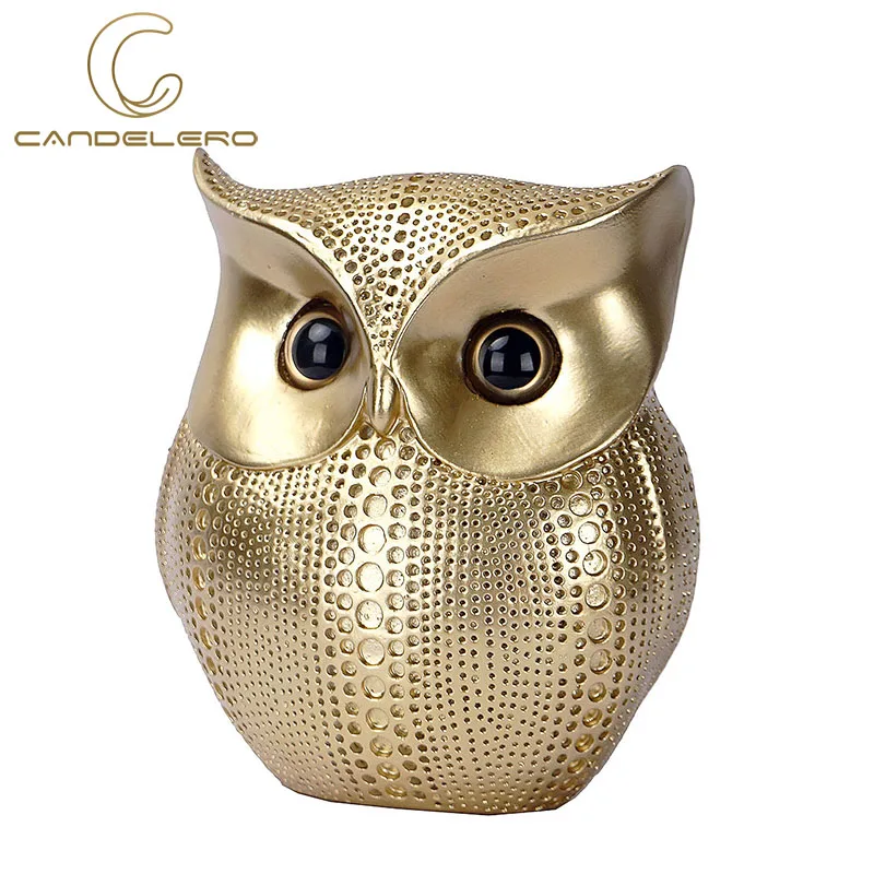 Estatuas para decoración de búho de resina dorada, esculturas decorativas para sala de estar, pequeños adornos, figuritas para Interior, Tv, escritorio, arte