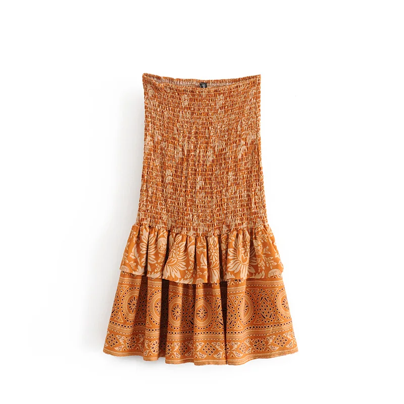 

OMIKRON Fashion Boho Ethnic Print Wild Thing Maxi Elastic Waist Casual Skirts Women Beach Skirt Hippie Chic Female Faldas Jupe