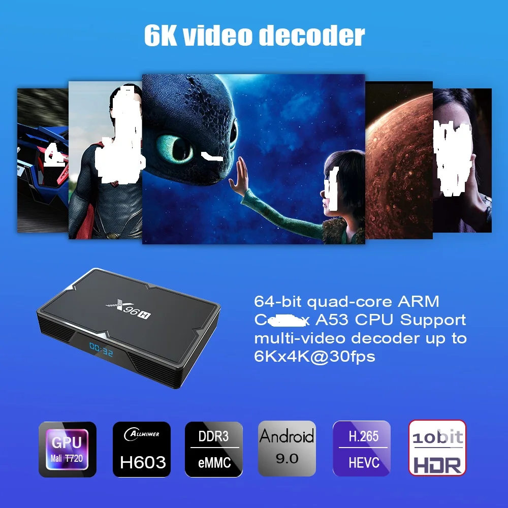 10 шт./лот X96H 6K Android 9,0 ТВ приставка 4G 32G H603 H6 двухдиапазонный Wifi BT Поддержка HD IN OUT Поддержка Youtube Netflix телеприставка