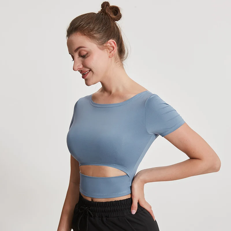 

Women Casual Yoga Shirts Cropped Slim Short Sleeve Gym Tops Fitness Summer Running Jogging Workout Sport T-Shirts Sports Wear