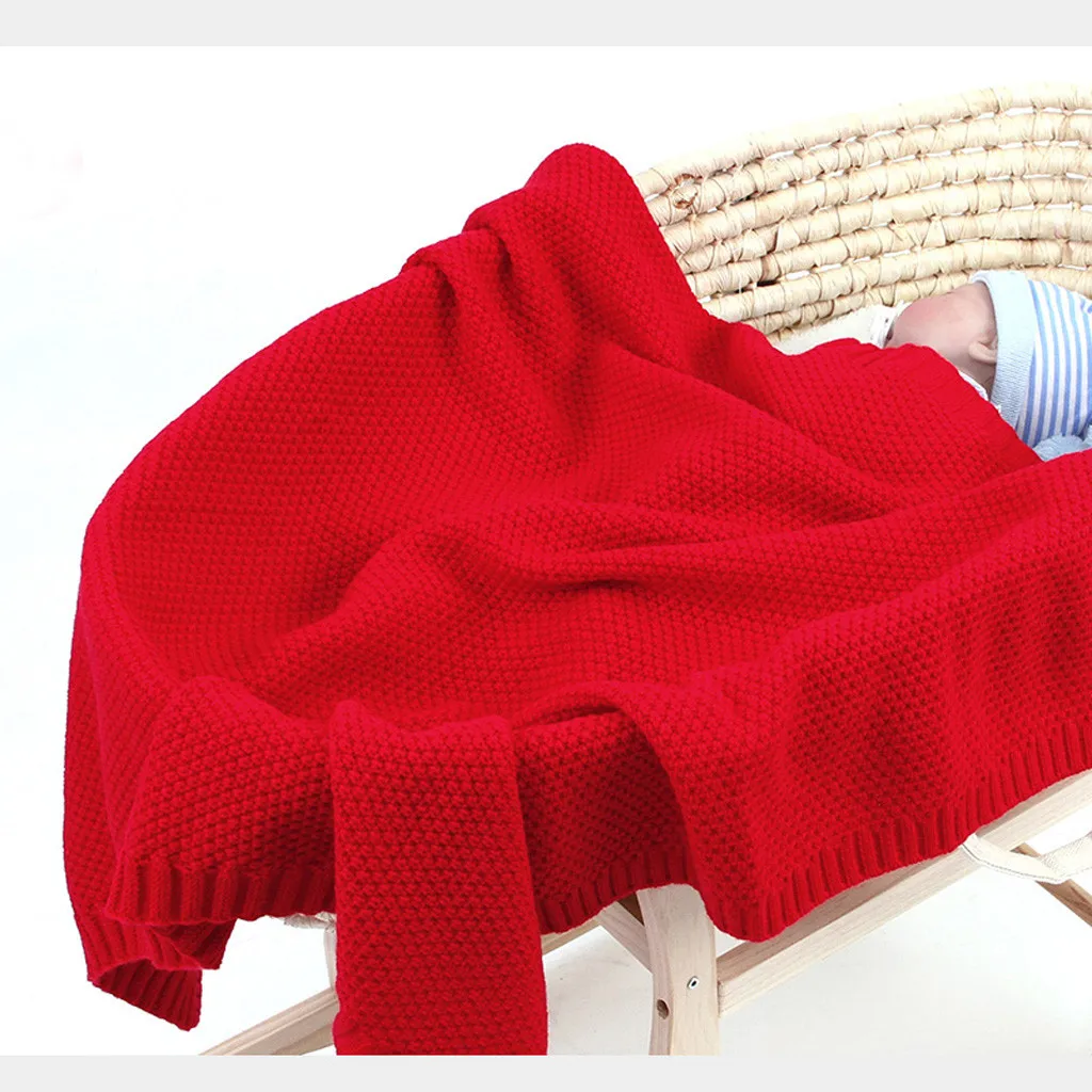 Детское трикотажное одеяло для новорожденных; однотонное теплое Пеленальное Одеяло для коляски; мягкое детское постельное белье; одеяло kocyk dla dziecka; 90x90 см;@ 45