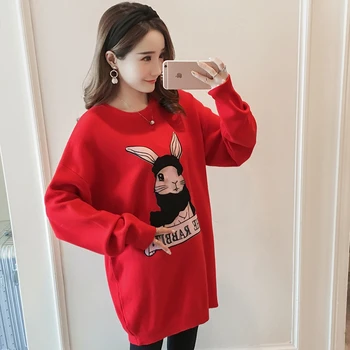 

Maternity wear autumn and winter long loose pregnant women sweater knit pregnant dress cartoon print maternity dress