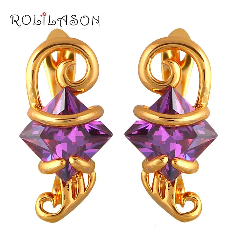 Rolilason Мода Квадратный золото тон клипсы для Для женщин хрусталя цена Модные украшения для дам JES1079