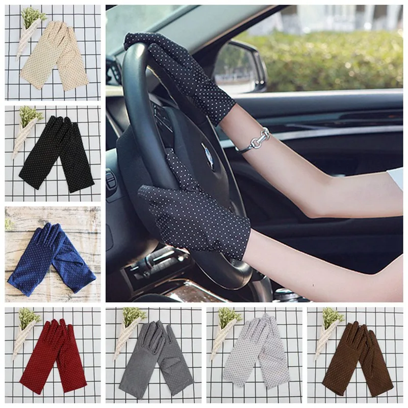 

1 Pair New Fashion Sun Protection Wrist Gloves Dot Elastic Mittens Lady Gloves Knitted Fabric Vintage Mittens For Drive Shopping
