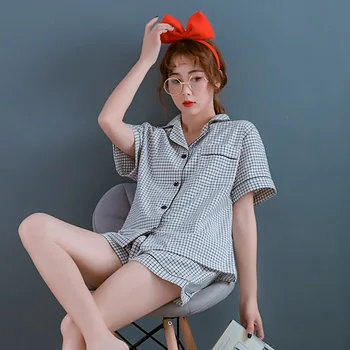 

New Women's Pajamas Cotton Plaid Comfortable Home Service Imitation Linen Loose Two-piece Suit