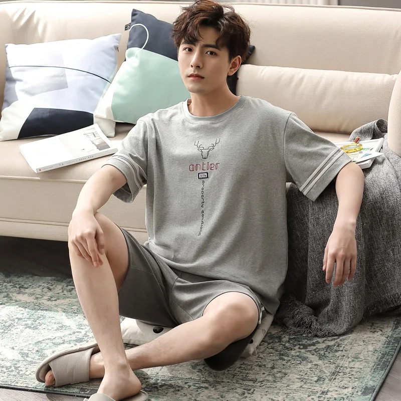 

Pajamas Men's Summer Pure Cotton Simple Korean Sports And Leisure Can Wear Large Size Men's Home Service