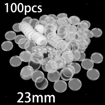 

100 Pcs 23mm Clear Round Plastic Coin Holders Capsules Container Storage Case