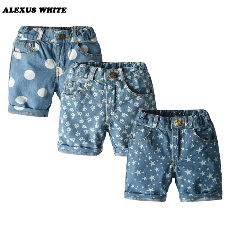 star print denim shorts