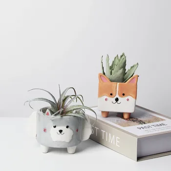 

Ceramic Cute Corgi Cartoon Animal Succulent Flower Pot Planting Balcony Decoration Mini Garden Indoor Decoration Potted Plant
