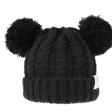 Новинка; детская вязаная шапка с медвежьими ушками; детская зимняя шапка с двумя помпонами; милая шапочка для девочек