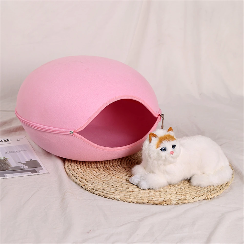 Спальный мешок в форме яйца для собак, кошек, кошек, на молнии, из войлочной ткани, зимний теплый домик для домашних животных, все вокруг кошачьего гнезда со съемной подушкой, коврик 5 - Цвет: Розовый