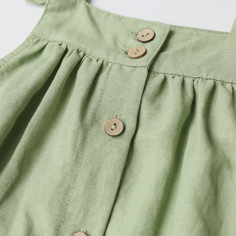 Girls Cotton And Linen Strap Dress Summer Children's Sleeveless Button Casual Loose Baby Princess Dresses