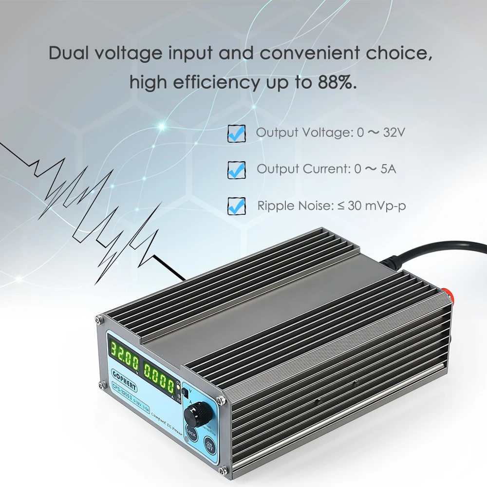 

Switching Regulated Power Supply 4 Digits LED CPS-3205 II 160W 0-32V/0-5A Precision Compact Digital Adjustable DC Power Supply