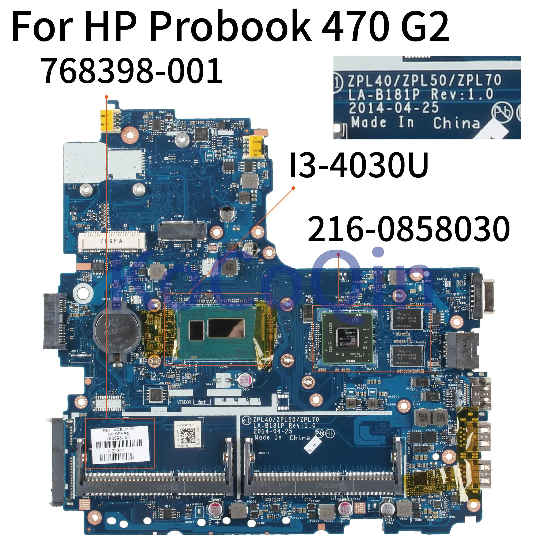 KoCoQin материнская плата для ноутбука hp Probook 440 450 470 G2 I3-4030U SR1EN 216-0858030 материнская плата LA-B181P 768398-001 768398-501