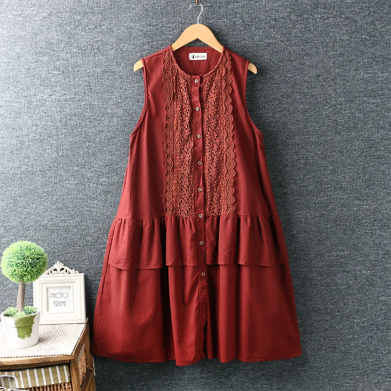 

Mori Girl Hollow Out Lace Patchwork Cotton Vest Hippie Boho Women Autumn Winter Sleeveless Long Vests Coat Chalecos Para Mujer