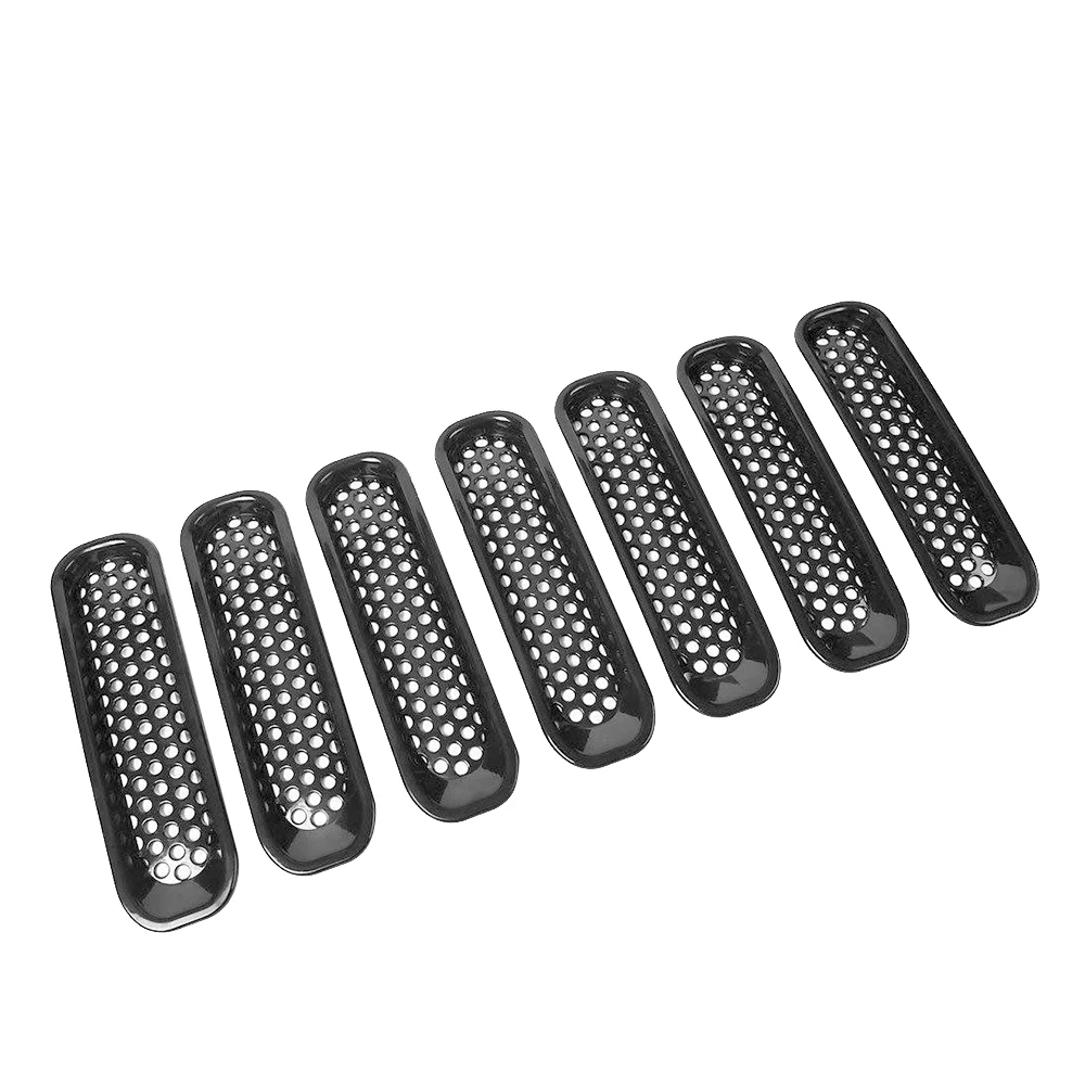 7PCS Decorative Circle Front Grille Insert Mesh Light Circle Grille Guard for 2007- Jeep Wrangler JK 2 Door