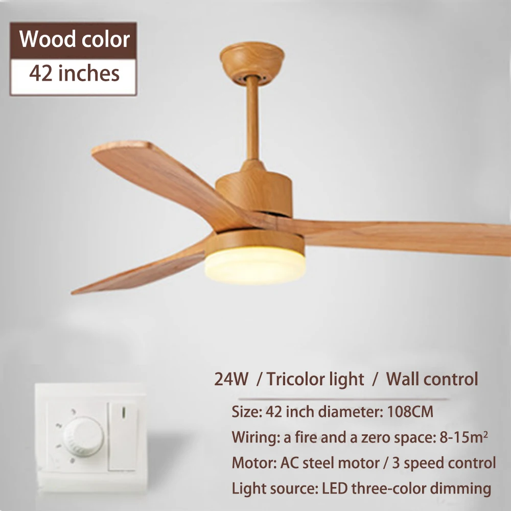 wood - wall control 42 дюймовый потолочный вентилятор с дистанционным управлением, Домашний Вентилятор, светильник 24 Вт, 220 В, Ретро стиль, для гостиной, столовой, спальни, с затемнением, охлаждающий деревянный вентилятор - Цвет лезвия: wood - wall control