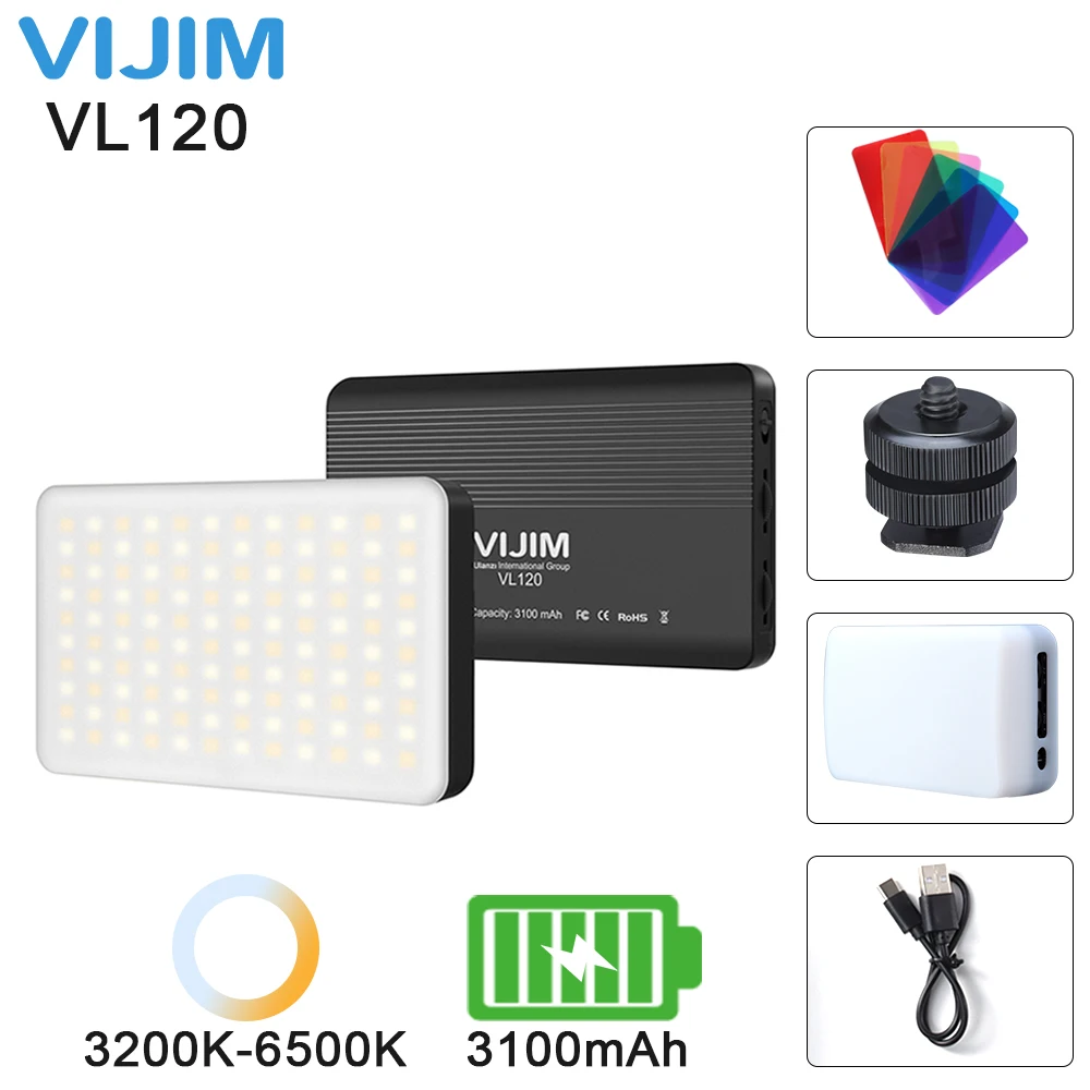 Ulanzi 112/VIJIM VL120 DSLR Camera LED Video Light With Cold Shoe RGB Filter Vlog Fill Light On Camera Photography Studio Light|video light|video light lampfor dslr - AliExpress