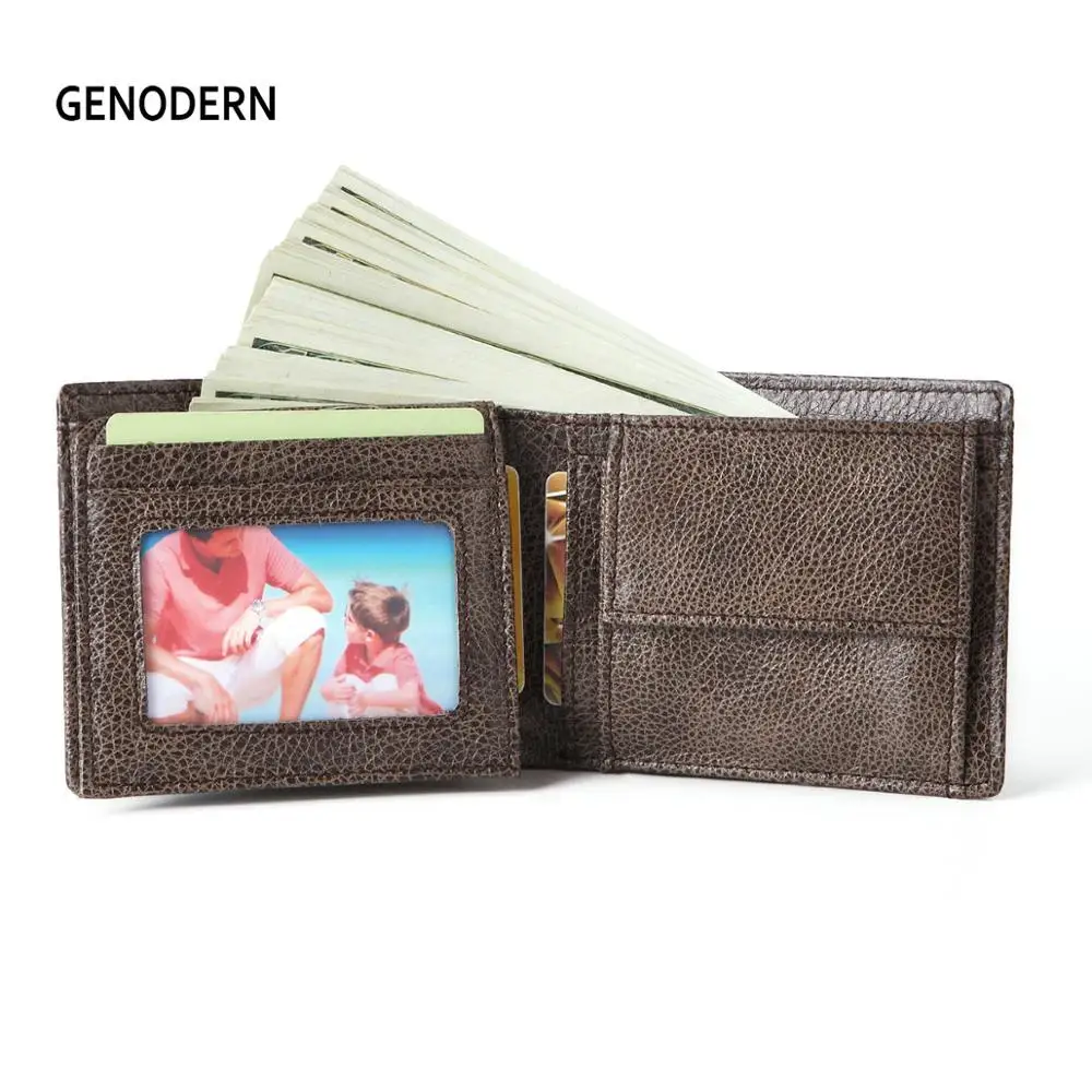 

GENODERN New Arrival RFID Short Wallet for Men with Coin Pocket Genuine Leather Men Wallets Bifold Male Purse ManWallet