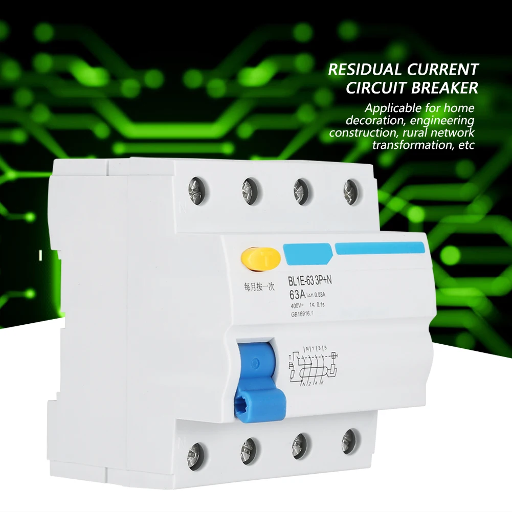 BL1E-63 3P+N 63A RCCB Residual Current Circuit Breaker 230V 30mA Electric Leakage Protection Mini Circuit Breaker Hot Sale