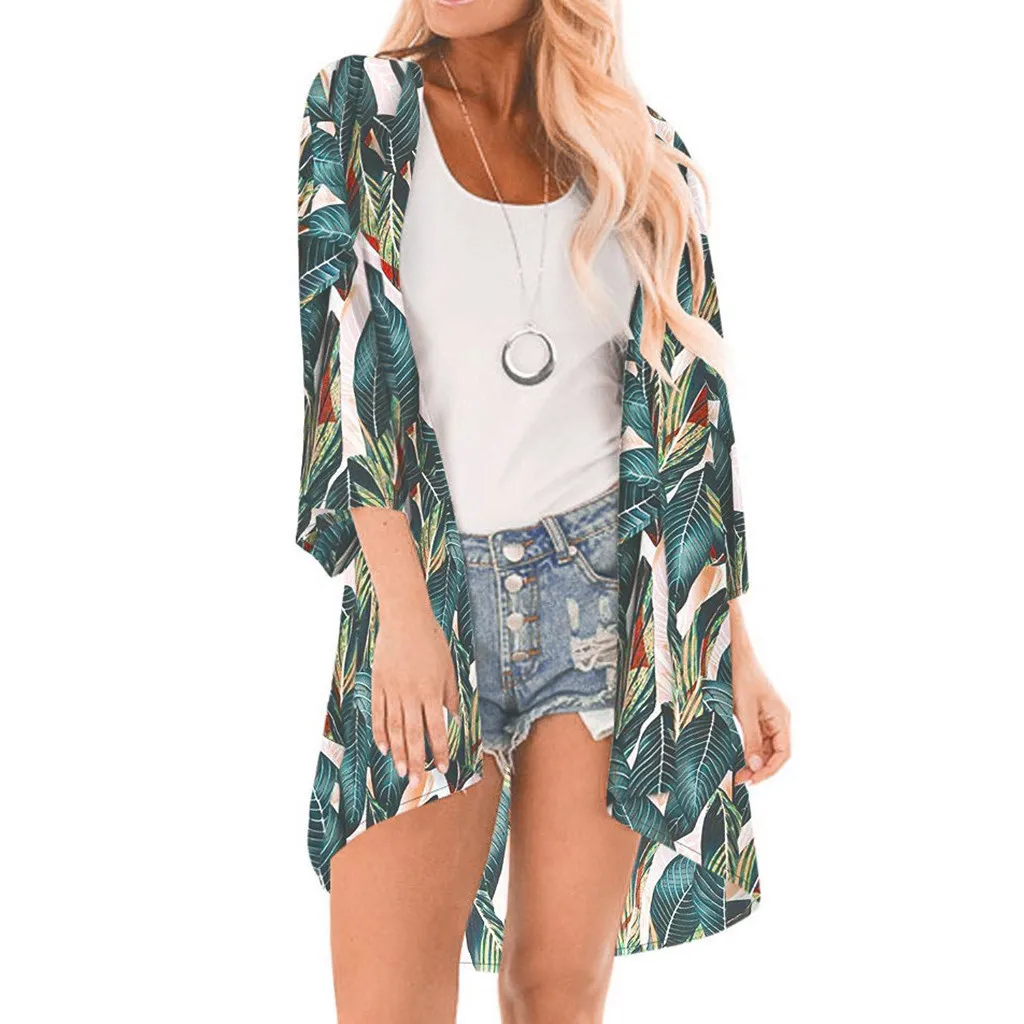 Boho женские шифоновые блузки принт песчаный пляжный кардиган Свободная блузка Топы Femme халат для отдыха летняя весенняя одежда 729