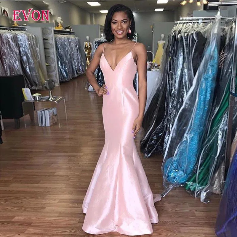 Недорогие розовые вечерние платья-Русалочки Vestidos De Fiesta De Noche, Сексуальные вечерние платья с v-образным вырезом на бретельках, Robe De Soiree
