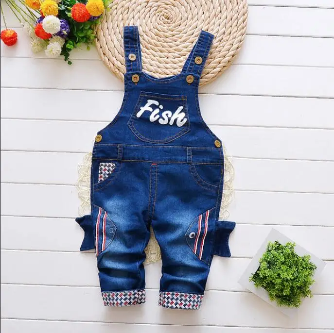 BibiCola Cartoon Children Boys Jeans Pants Bib Straps Cowboy Trousers