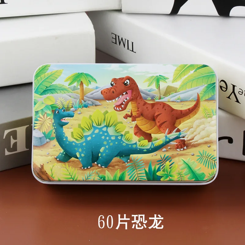 60 Pieces/Set Cartoon Story 3D Wooden Puzzle Jigsaw Early Educational Toys For Children Kids Christmas Gift With Iron Box Gift - Цвет: Design10