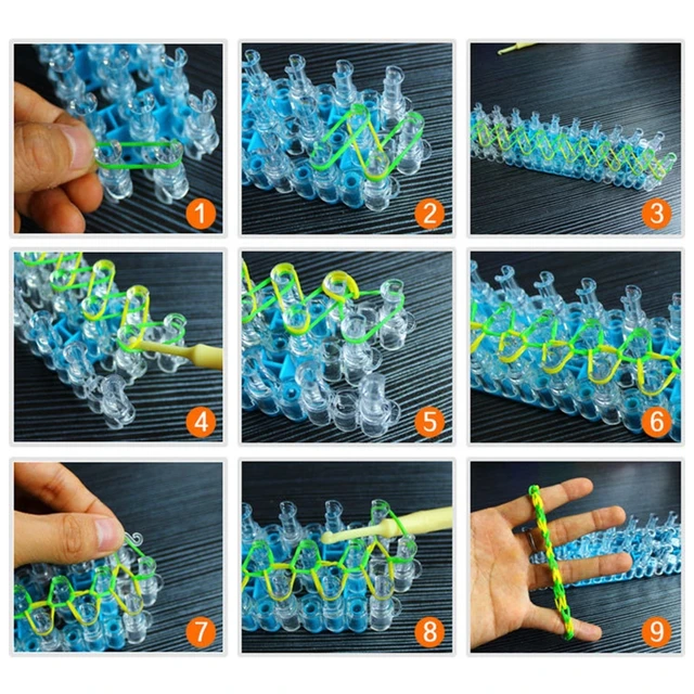 Elastic Rubber Colourful Loom Bands Starter Box with Crochet Weaver Rainbow Bracelet Weaving Knitting Tool Kit for Kids Children 6