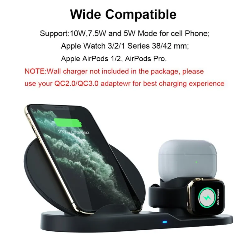 3 в 1 Qi Быстрое беспроводное зарядное устройство Подставка для iPhone 8 X Plus для Apple Watch зарядная док-станция для Airpods Pro Новинка