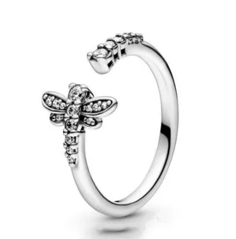 

2020 New 925 Sterling Silver Ring Sparkling Dragonfly Open With Crystal Rings For Women Wedding Party Gift Fashion Jewelry
